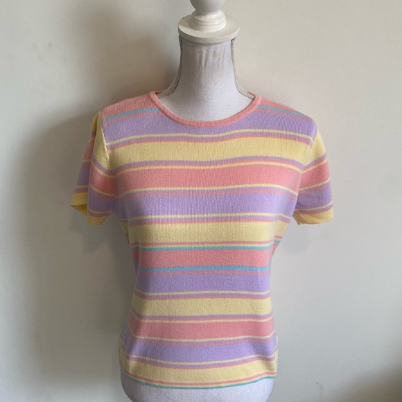 goodclothes Sweaters - goodclothes Women’s Pastel Striped Knit Top Sweater  Short Sleeve Size Small